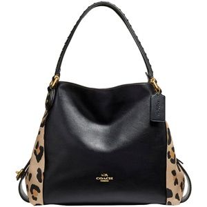 Coach Black Leopard Print Leather Shoulder Bag